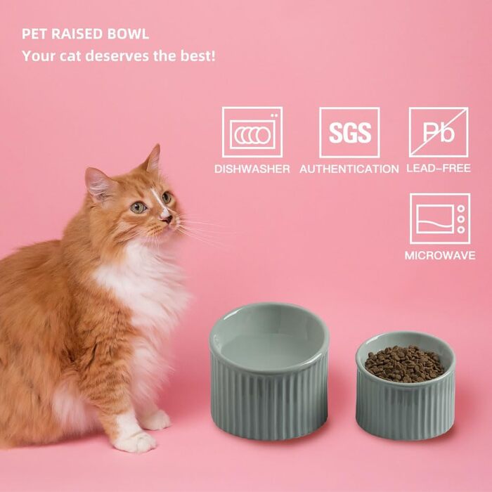 Підвищена керамічна годівниця для котів Sweejar, нахилена, 350 мл, бежева - для здоров'я спини