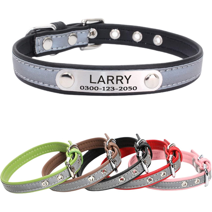 Персоналізоване світловідбиваюче нашийник Yonsbox для собак та котів – міцний, легкий, з гравіюванням, тихим ID-брелоком та світловідбиваючою ниткою – 6 розмірів (XS–XXL) (Чорний, L: 36-46 см (підходить для ваги 10-23 кг))