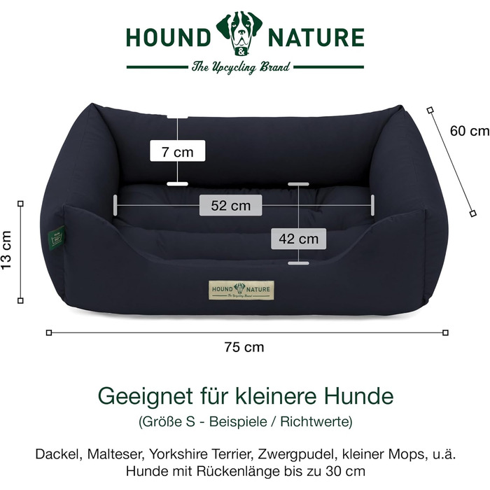 Екологічне ліжко для собак HOUND & NATURE Bern S, м'яке, темно-синє, 75x60 см, для маленьких порід, двостороння подушка, можна прати