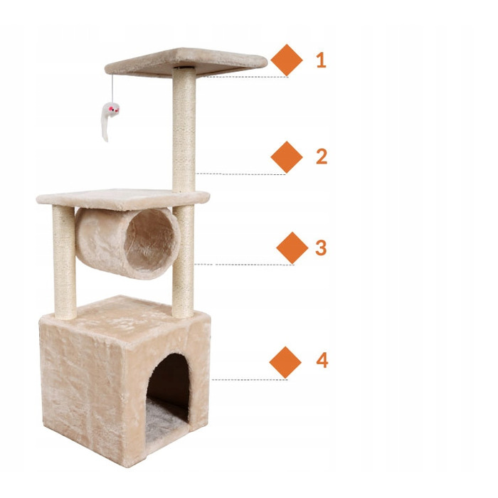 Когтеточка для котів Omna, бежева, сизаль, 61-100 см, 5 рівнів