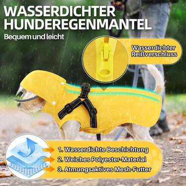 Дощовик для собак SlowTon з нагрудником, знімна капюшон, водонепроникна куртка, двошаровий пончо з світловідбиваючими елементами, жовтий, XS