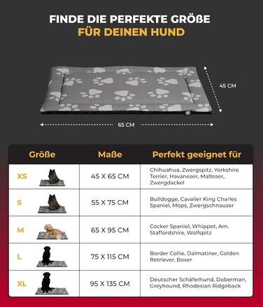 Літня ковдра для собак HS-Hundebett® з бавовни з наповнювачем та антиковзким покриттям XS (45x65 см) – М'яка ковдра для собак на літо – Працює в пральній машині та довговічна – Легка літня ковдра для собак – Лапка Антрацит, Made in DE Лапка Антрацит 45x65