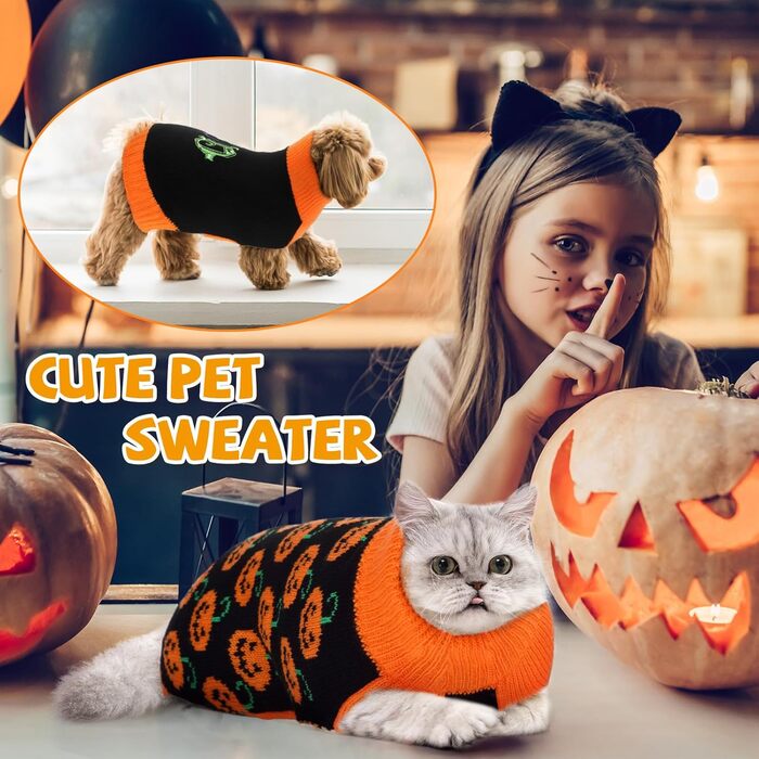 Набір із 3 светрів для собак і котів Halloween, гарбуз, Boo, середній розмір, костюм для домашніх тварин, в'язаний одяг