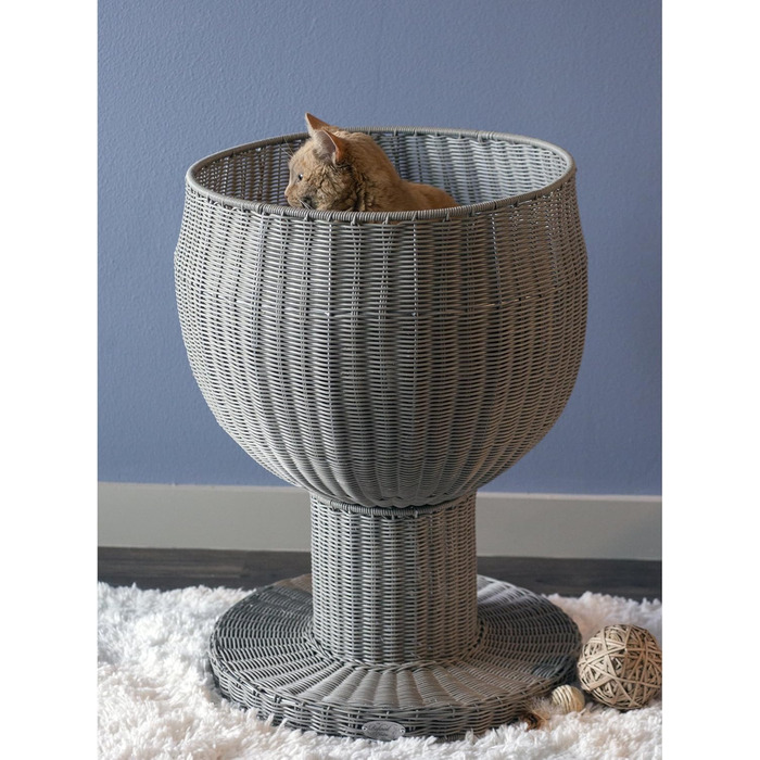 Котяче ліжко THE REFINED FELINE Kitty Ball, підвищене, вигнуте, з м'якою знімною подушкою, стійке до подряпин, поліротан, для котів і кошенят, колір димчастий
