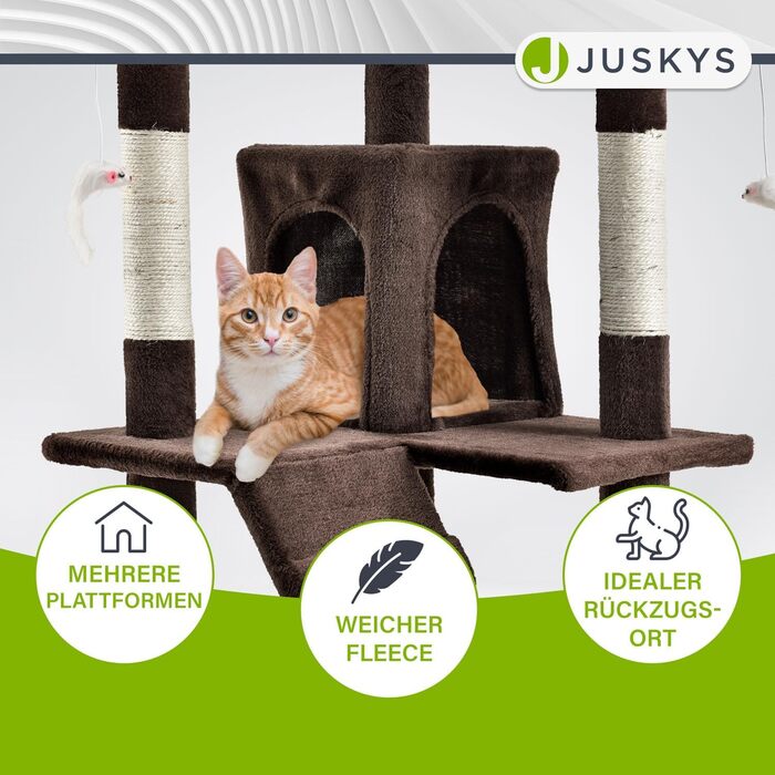 Дряпка для котів Juskys XXL Amy, 170 см, з будиночками, лежанками, драбинами і стовпами з сизалю, коричнева