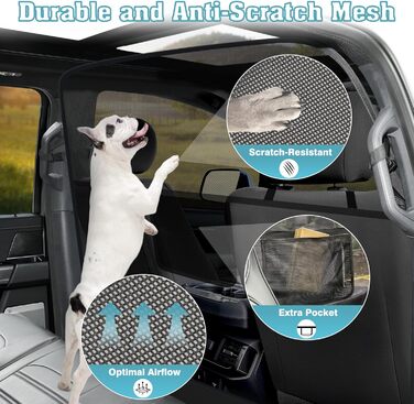 Сітчаста перегородка для собак у машину Mixsuper, 133,1 см, для позашляховиків, пікапів та легкових авто, чорна, велика