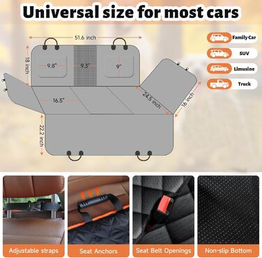 Захисний чохол на автосидіння для собак, стійкий, нековзкий, сірий. Захист заднього сидіння від бруду та подряпин, легко миється.