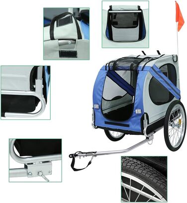 Фаррад-причіп для собак, складний, з оксфордської тканини з відбивачами, 73 × 90 × 137 см, вантажопідйомність 40 кг, 4 кольори (блакитний)