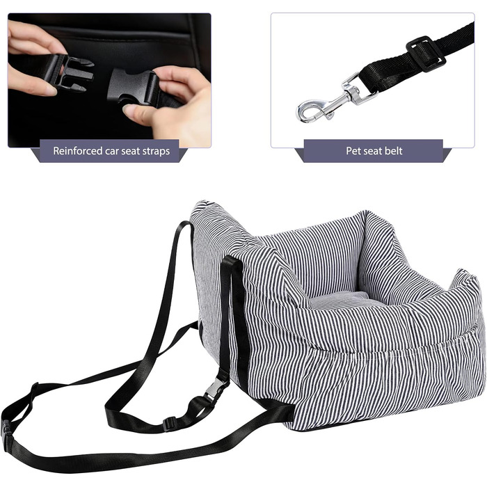 Автокрісло для собак Petpela з безпечним ременем, м'яке, водонепроникне, антиковзаюче - для малих та середніх собак (сірий)