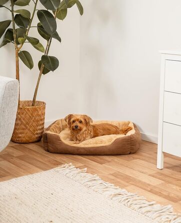Ліжко для собак Lionto з двостороннім подушкою та нековзною основою, 75x60 см, коричневий/бежевий, для собак та котів будь-якого віку