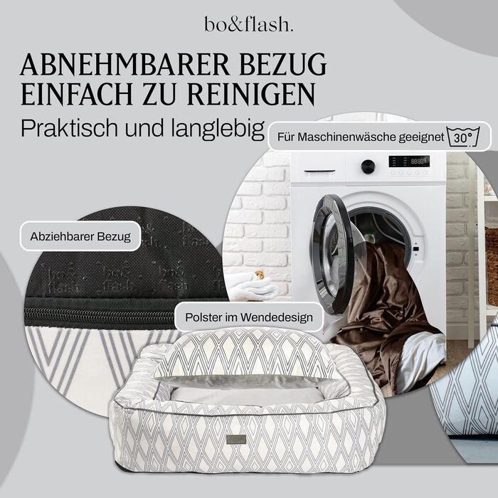 Зручне собаче ліжко bo&flash Boise 'Roy' - диван для собак маленьких та великих порід, з дизайном, що можна прати, з антиковзким покриттям, для захисту суглобів (M, Ruby)