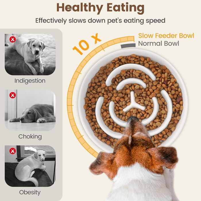 PETTOM Миска для собак протиковтання, кераміка, Ø 21 см, для великих та малих собак, Slow Feeder, білий