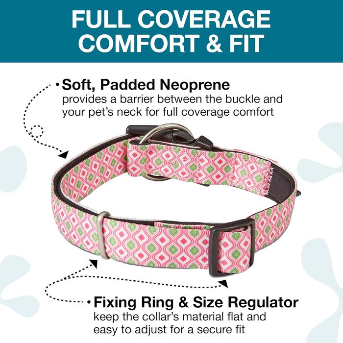 Нашийник для собак Max & Molly з надійною застібкою, веселий стиль, водонепроникний, зручний, регульований, з QR-кодом для ідентифікації тварин, ретро-рожевий, розмір M (13-21 дюймів)