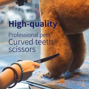 Професійна собача шарирка FENICE PEAK з титанової сталі, 20 см, вигнута 20-25°, сталь JP440C, 66 зубів. Ідеальна для грумінгу та догляду за домашніми тваринами.