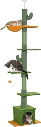 Дім для котів PawHut - когтеточка, кімната для відпочинку, іграшки, захист від перекидання, зелений, 230-275 см