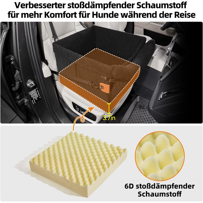 Автомобільний лежак для собак (чорний, великий) з кишенями та поворотком, підходить для собак малого та середнього розміру