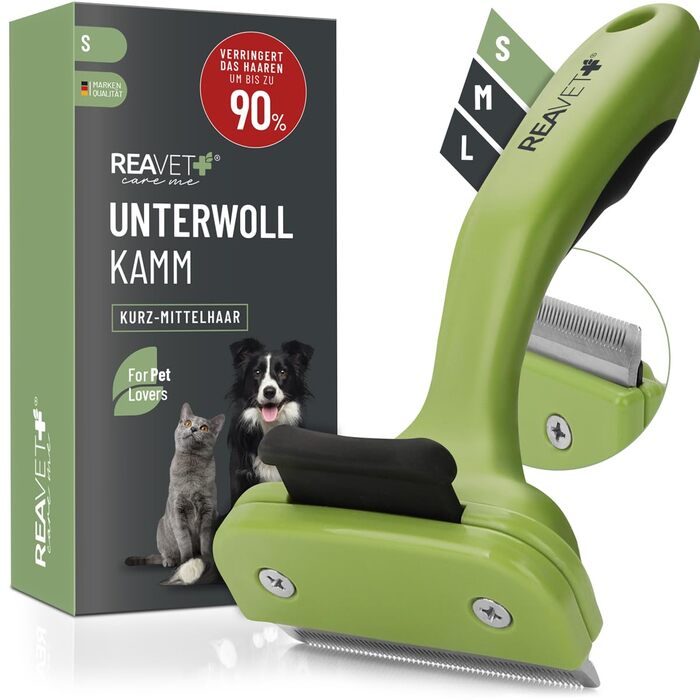 Гребінець для видалення підшерстя ReaVET для собак та котів з коротким хутром | Середні породи | З кнопкою самоочищення | Ідеально для сезонного линяння