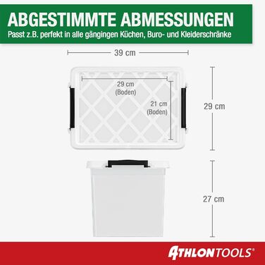 Коробки для зберігання ATHLON TOOLS 4шт по 20 літрів з кришкою, харчові, прозорі, з затискачами, з 100% нового пластику, стекуються | 20 л | 4 шт.