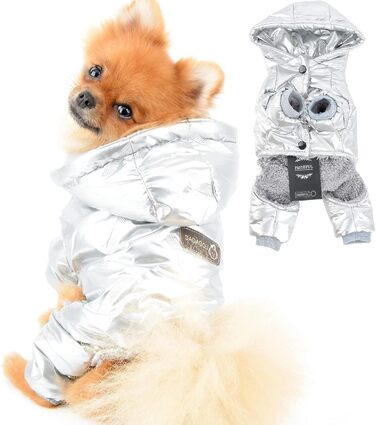 PAIDEFUL Зимовий теплий пуховик для собак - куртка з капюшоном для маленьких собак, чихуахуа, котів. Сріблястий колір, водонепроникний, для холодної погоди. Розміри S-XXL