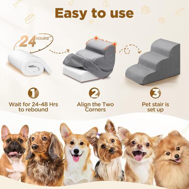 Сходинки для собак Gimars: широкі, міцні, з антиковзким покриттям, для малих та середніх собак, 4 сходинки, сірий колір, знімний чохол