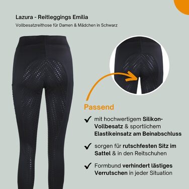 Лазура - Ріддінгінси для жінок та дівчаток Емілія | Повний силіконовий покрив | Ріддінгінси з двома кишенями для телефону | Доступні у п'яти кольорах | Розміри 116-176 та 34-46 (116, Чорний)