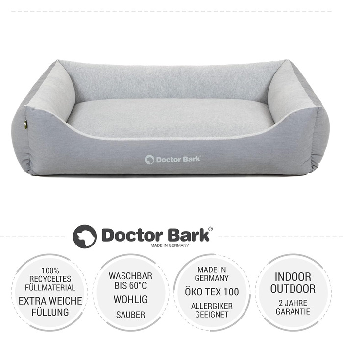 Ліжко для собак Doctor Bark для великих собак - Корзина для собак, яку можна прати - М'яке, пухнасте та затишне ліжко - Міцне та зносостійке - Виготовлено в Німеччині - GreenLabel (XL, 110x85 см, світло-сірий)