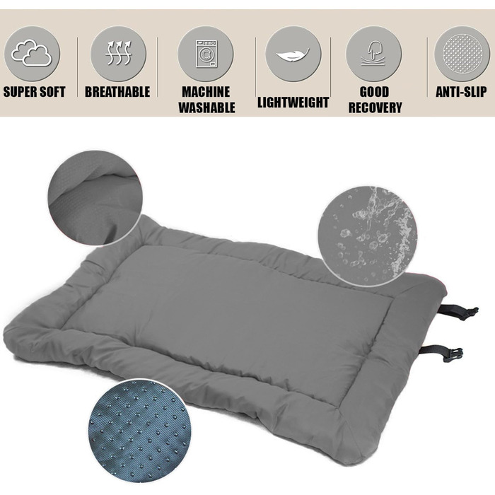 Портативне ліжко для собак Norhogo: водонепроникна килимок-матрац 90x60 см сірого кольору. Ідеально для подорожей, авто, будинку та на вулицю.