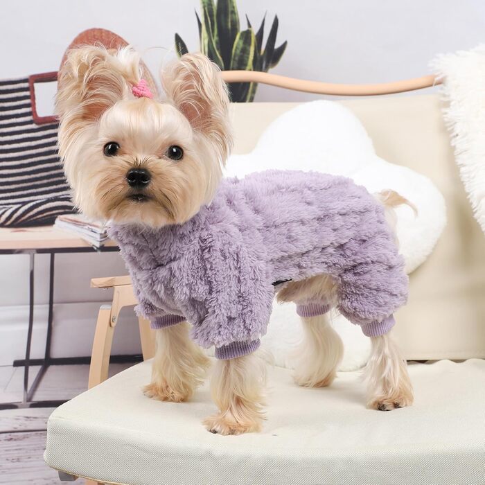 Піжама для собак маленьких порід: теплий флісовий комплект для дівчаток та хлопчиків, теплий зимовий костюм для чихуахуа, йоркширського тер'єра (фіолетовий, розмір Small)