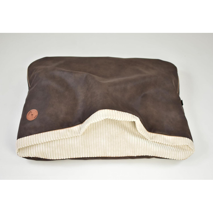 Ліжко для собак середніх та маленьких порід, м'яке ліжко для котів з капюшоном, неслизьке, миється, дизайн Lauren NEL (M 80 x 60 см), Колір: Коричневий + Кремовий