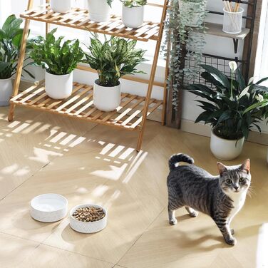 Миска для собак Malacasa з підставкою з горіхового дерева, 450 мл, подвійна миска для собак та котів, для корму та води, неслизька підставка, дизайн у стилі квітки та соти (450 мл, 1 шт.)