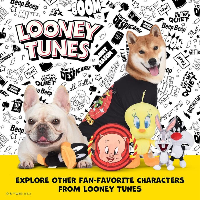 Іграшки для собак LOONEY TUNES, набір з 12 шт., плюшеві, з пищалкою, у вигляді персонажів: жук, кролик, пташка Твіті, тасманський диявол, 15,2 см