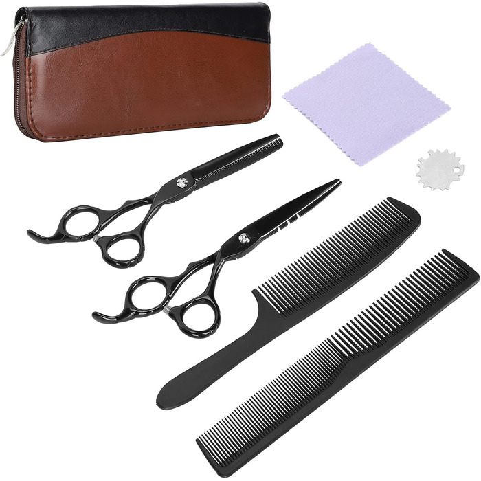 Набір професійних ножиць для грумінгу собак та котів: ножиці для розрідження та прямі, гребінець