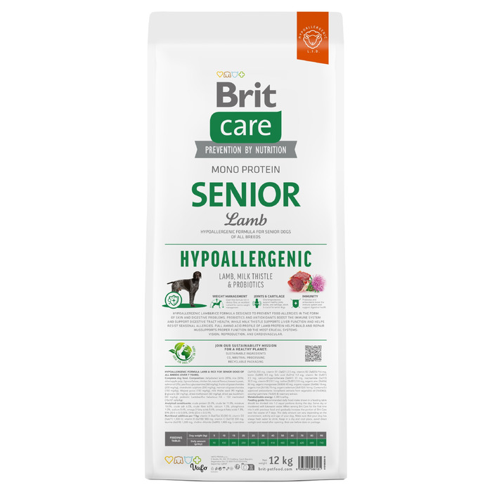 Сухий корм Brit Care Hypoallergenic Senior з ягнятиною для літніх собак, 12 кг