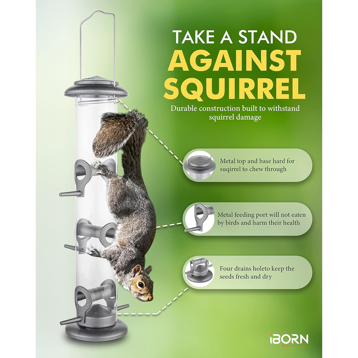 Годівниця для птахів iBorn, металева годівниця для підгодовування з 6 місцями для підльоту, 38 см, срібна