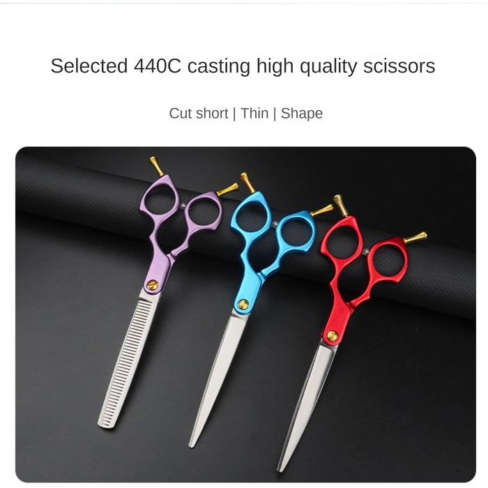 Професійна фенувальна ножиця для собак та котів, 6.5 дюймів, пряма, для грумінгу вдома (Блакитна)