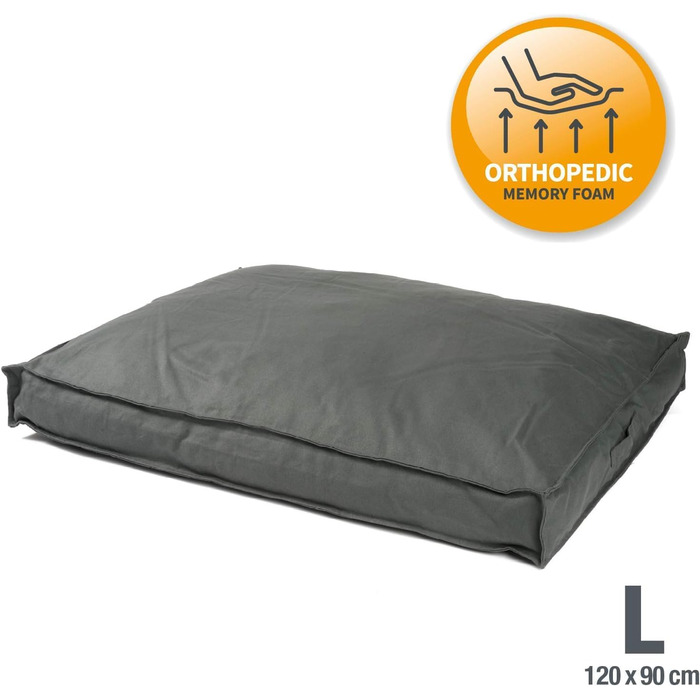 Преміум подушка для собак JAMAXX - ортопедична, з пінополіуретановими гранулами, знімний водонепроникний чохол, сірий колір. Розміри: S (65x50 см), L (90x70x15 см)