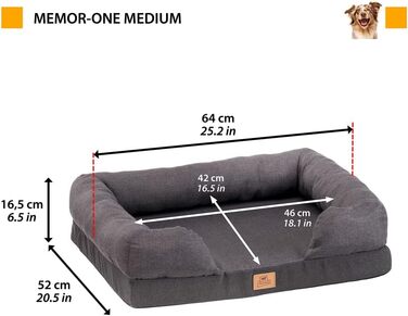 Крісло-ліжко для собак великих порід Ferplast: ортопедичне, з memory foam, 93x73x22,5 см (Сірий, 64x52x17 см)