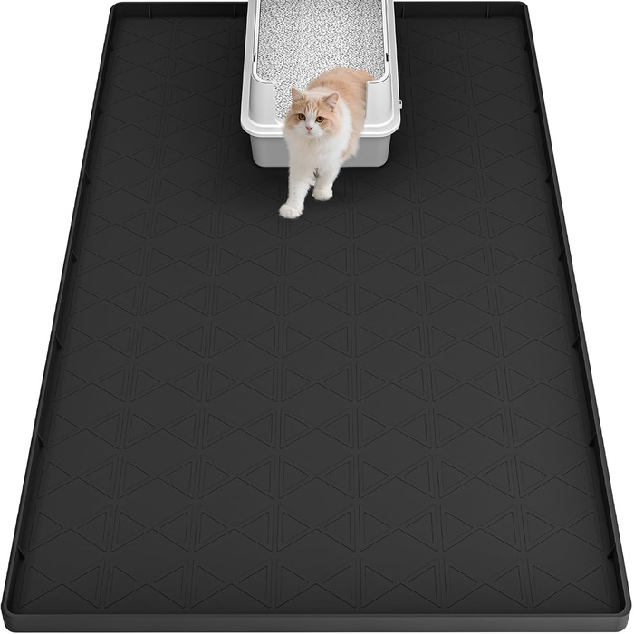 Килимок для котячого туалету з силікону, великий, 86,4 x 55,9 см, вологостійкий, антиковзний, для контролю розсипання наповнювача, легко миється, стійкий до сечі, сірий, 1 шт.