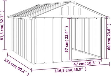 Будка для собаки vidaXL антрацитова 116,5x153x81,5 см, оцинкована сталь