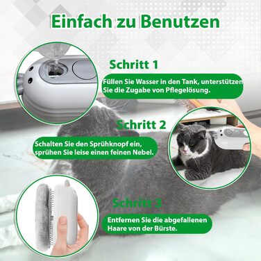Дampова щітка для котів 4-в-1 з розпилювачем та функцією самоочищення, IPX7, білий колір