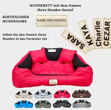 Крісло-ліжко для собак середніх порід King Dog, 75 x 65 см, миється, з можливістю персоналізації (ім'я), водонепроникний матеріал, силіконова наповнювач, червоний колір