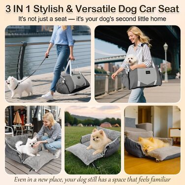 Автокрісло для собак 3-в-1 з розкладним ліжком – переносна автолюлька для маленьких собак, з м'яким матрацом, для переднього або заднього сидіння, внутрішнє та зовнішнє використання (02-Сірий)