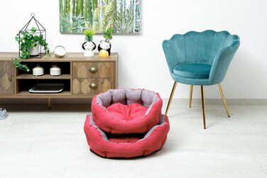 Кругла м'яка лежанка для собак та котів Baroni Home, розмір M, 45x55 см, сіра та фуксія, для дому