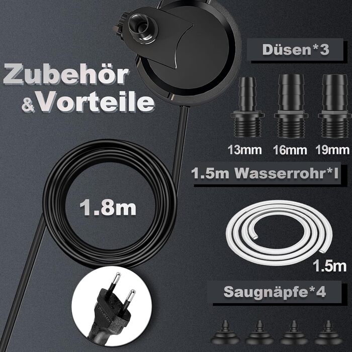 Помпа для акваріума та ставка 15W, занурювальна, надтиха, з регулятором, 2 насадки (2500 л/год)