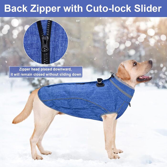 Водонепроникний та вітронепроникний теплий зимовий одяг для собак - куртка з інтегрованим шлейкою, розмір M (також доступний L, колір: синій, червоний)