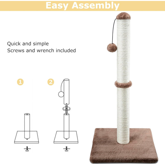 Котячий комплекс Дімака 86 см з сизалевим стовпом, когтеточка, заміна стовпа для когтеточки, когтешкребок з плюшем (темно-коричневий)