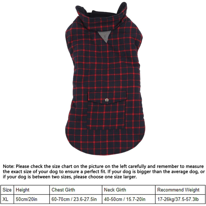 Водонепроникна вітрозахисна жилетка для собак у картатий принт, тепла зимова жилетка для маленьких та середніх собак, м'яка, комфортна, блакитна (XL, XL)