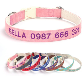 Персоналізоване собаче ошийник з металевою застібкою, двостороннє оксамитове ошийник з іменем та номером телефону, регульовані розміри для малих, середніх та великих собак (м'яке шкіряне ошийник)