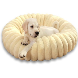 Кругла лежанка для собак YAGE, 60 см, плюш, антистрес, ортопедична, бежева. Також підходить для котів.