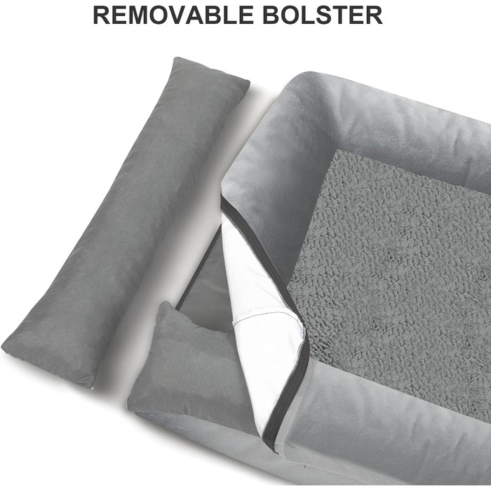 Ортопедичне собаче ліжко XL для великих собак, миється, з 4-сторонньою знімною подушкою для шиї, водонепроникне диван для домашніх тварин з антиковзким дном, Рожевий, 114 x 35 x 20 см (114 x 35 x 20 см, Світло-сірий)